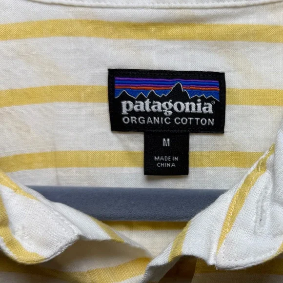Patagonia Men's Yellow and White Striped Button Down Shirt - Picture 2 of 6
